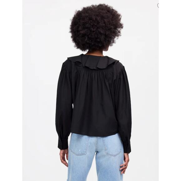 NWT Madewell Ruffled Pintucked Long-Sleeve Top Black Small - Picture 4 of 6